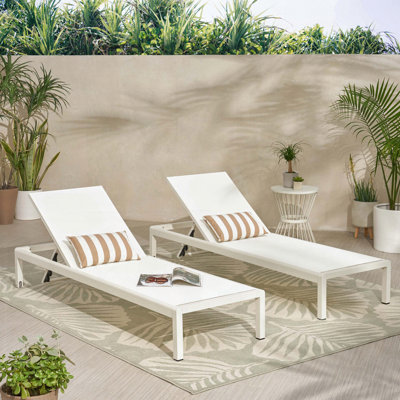 Ensemble de 2 chaises longues Cape Coral KD - filet blanc avec roulettes