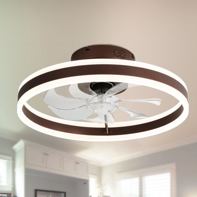 Ventilateur de plafond encastré moderne brun de 20 po avec lumières Desnoyer, à intensité variable 3 couleurs et à 6 vitesses avec télécommande et commande APP, ventilateur de plafond fermé à profil bas pour salon de chambre à coucher