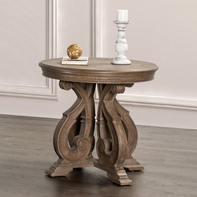 Traditional Style 1Pc Round End Table Curved Scroll Legs Carved Design Solid Wood Structure