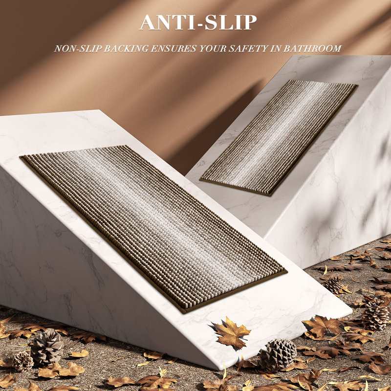 Machine Washable Non‑Slip Shaggy 2‑Piece Bathroom Rug Set, Brown, 20" x 32" Plus 16" x 24"