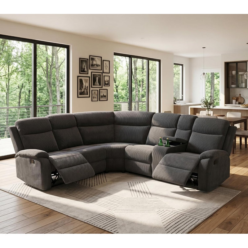 Canapé d'angle 3 pièces avec rangement intégré et revêtement en tissu., Tissu gris