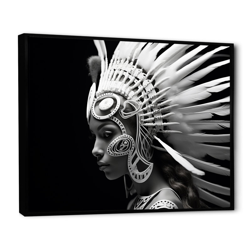 Impression sur toile, "Native Spirit" en noir et blanc, H 34 po x l 44 po x P 1,5 po, Cadre flottant noir
