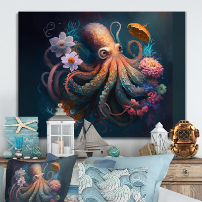 «Octopus in the Ocean with Flowers II», reproduction sur toile