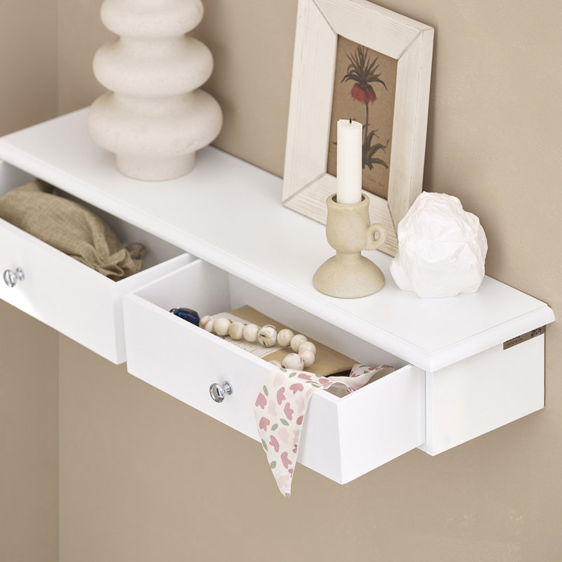 Lamartine Floating Shelf with Drawer, White