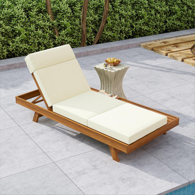 Erich Patio Acacia Wood Chaise Lounge With Adjustable Backrest & Triple-Fold Cushion by Red Barrel Studio