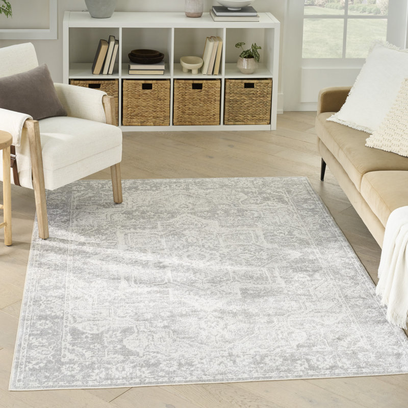 Bungalow Rose Cassidey Machine Washable Grey Vintage Indoor Rug, Rectangle 4' x 6'