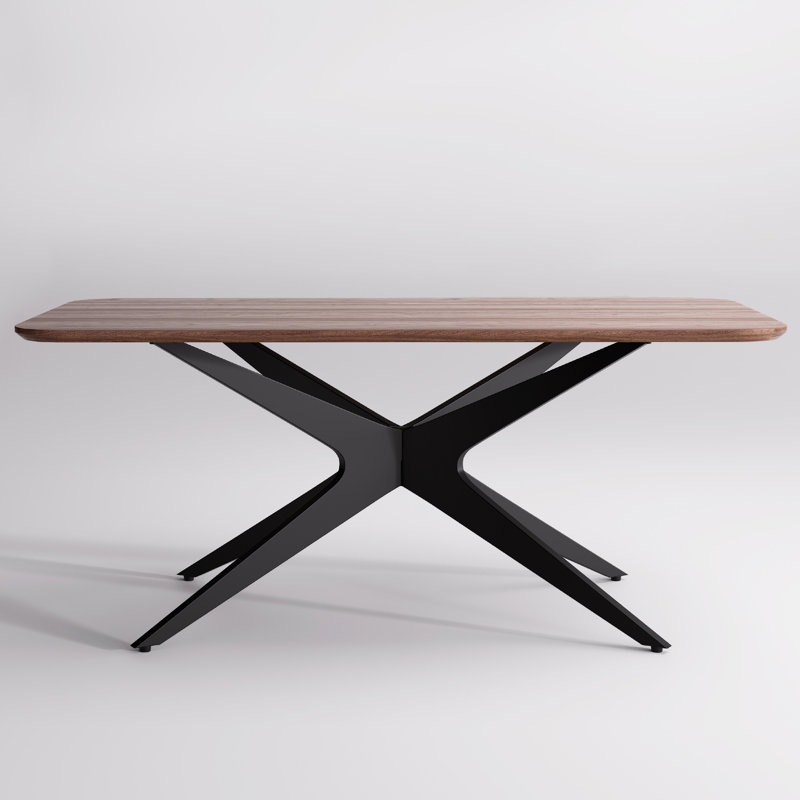 69.4" W 6-Person Rectangular Solid and Manufactured Wood Dining Table with Metal Legs, Walnut