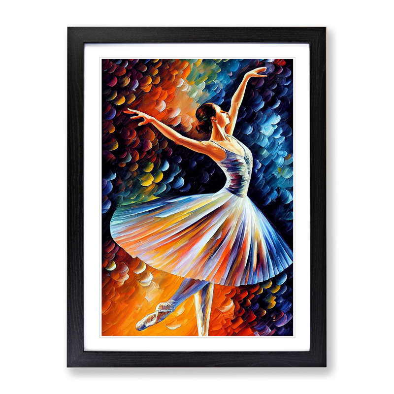 Ballerina Dancer No.2 - Single Picture Frame Painting, 64cm H x 46cm W x 2cm D, Black Framed