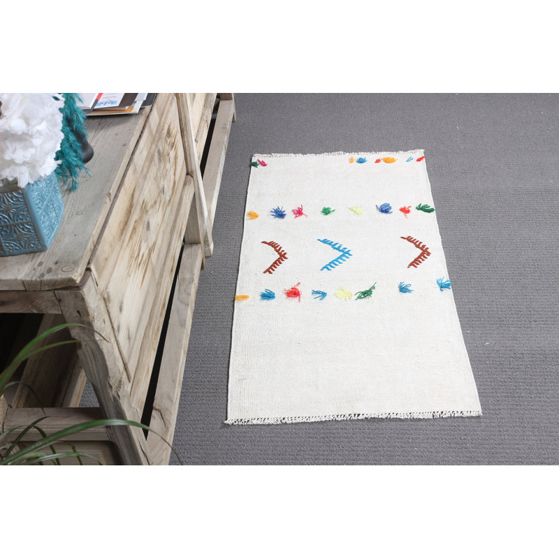 Handwoven Antique Turkish Rug in White with Vintage Patterns for Small Spaces