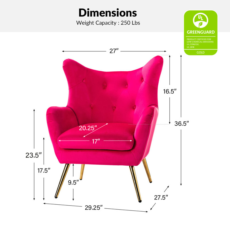 Fauteuil à oreilles 29,25 po Avianna, Velours fuchsia