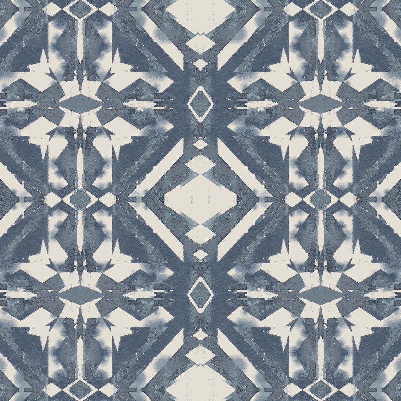 Mendy Upholstered Dining Chair with Casters, Asha Blue Ikat