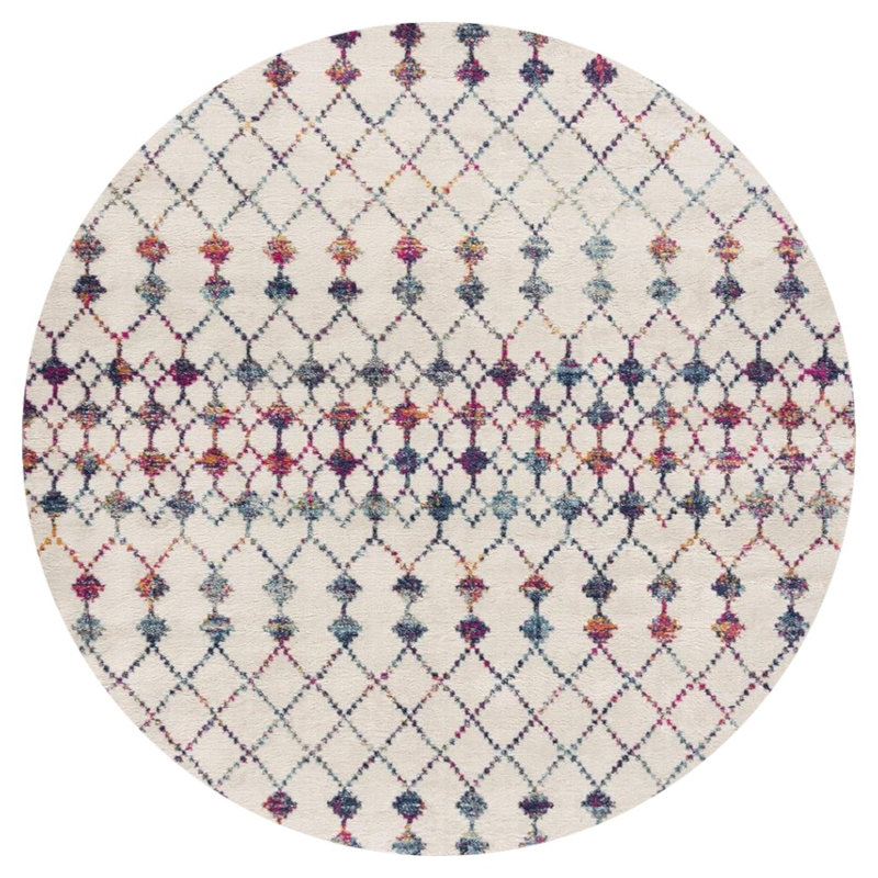 5' X 5' Beige And Blue Abstract Round Rug