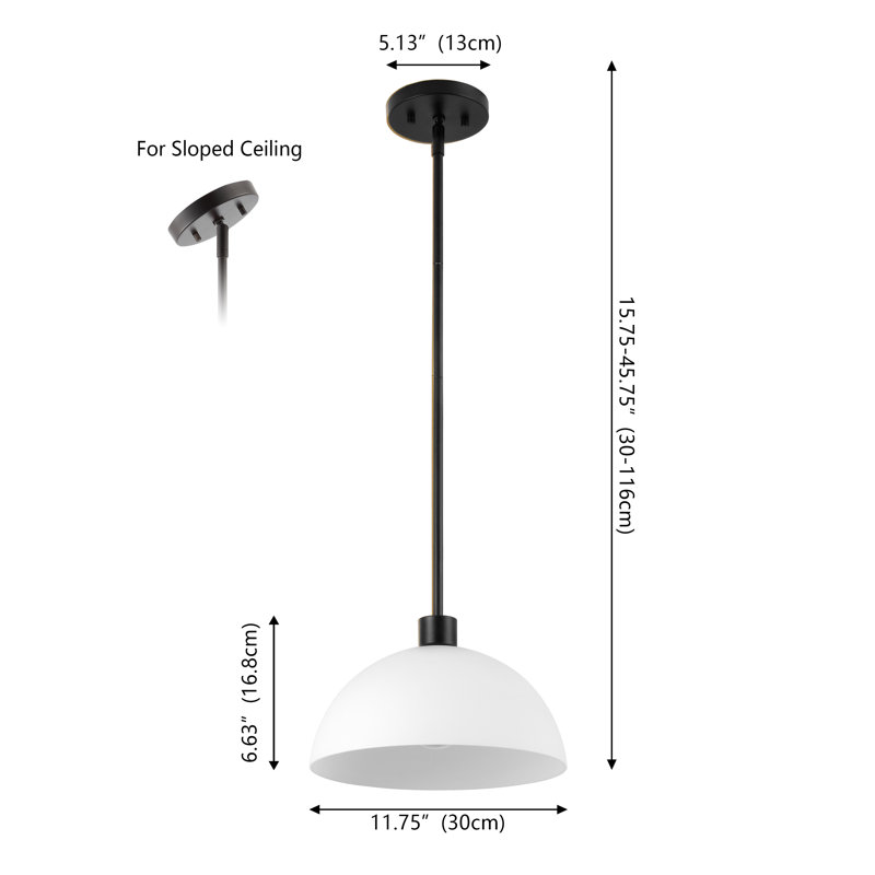 Suspension DEL Solene 11,75 po à 1 lumière, style contemporain moderne, réglable, en métal et verre avec dôme., Noir