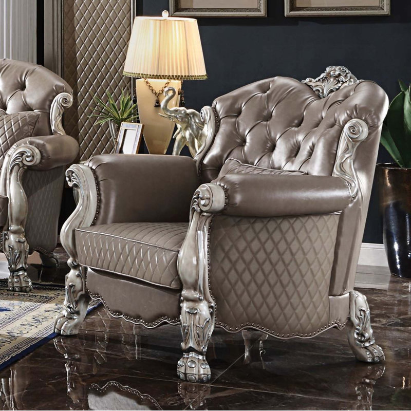Fauteuil capitonné de 46 po de largeur Caruthers, Similicuir gris
