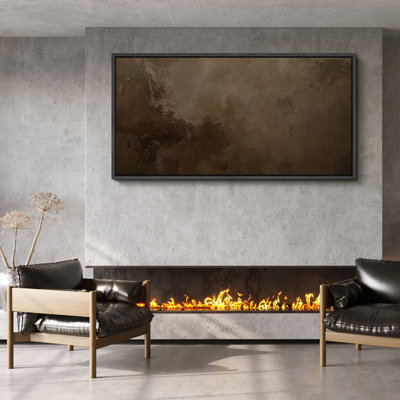 Dark Earth Abstract Texture Framed Canvas - Modern Minimal Wall Art in Brown Tones