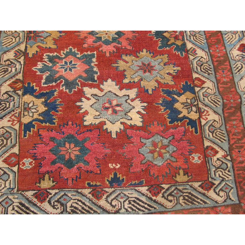 Rustic Antique Caucasian Tribal Floral Pattern Seychour Rug