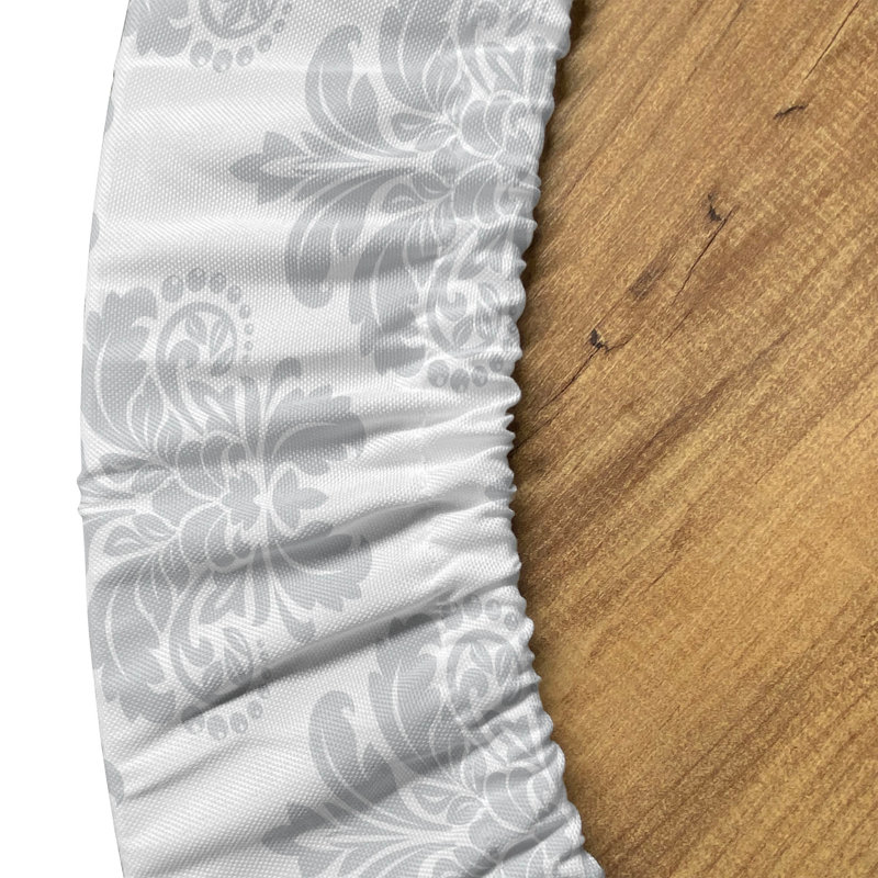 Ambesonne Abstract Fitted Round Tablecloth White and Pale Grey, 51.97" Round