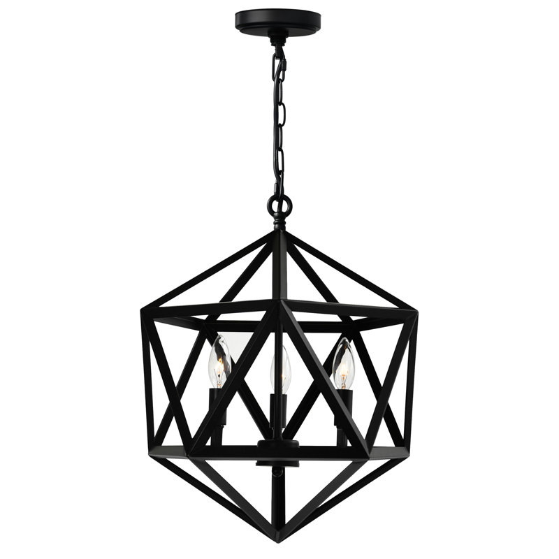 17" Black Pendant Light for Entryway, Farmhouse – 3-Light Rustic Geometric Chandelier with E12 Bulb Base – LED Compatible & BACL Certified