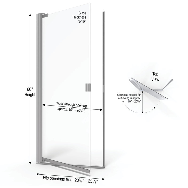 Porte de douche pivotante simple 25,13 "x 66" Armon, Obscur, Nickel brossé