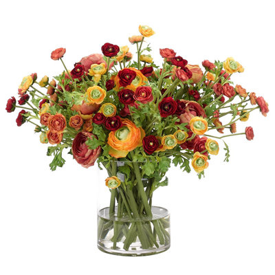 Ranunculus, Orange Red, Glass Cylinder, 21wx21dx18h