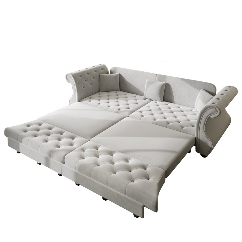 Canapé-lit surdimensionné en velours Chesterfield 97,6 po, H 34 po x l 97 po x P 32 po, Gris