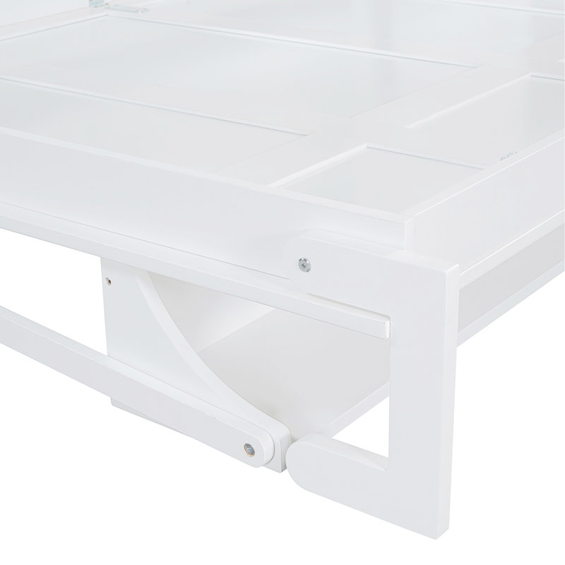 Lit escamotable double avec élévateur hydraulique et bureau, blanc, Lit double, Blanc