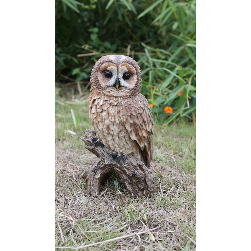 Brown Polyresin Owl on Stump Garden Statue