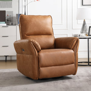 Devere 33.9'' Wide Modern Faux Leather Swivel And Rocker Power Recliner With USB Port