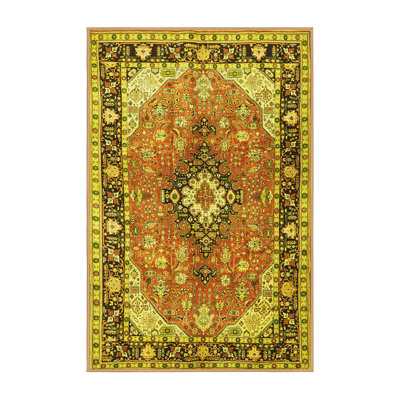 Tapis traditionnels jaunes lavables à la machine 1059