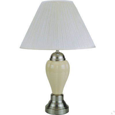 27" Tall Ceramic Table Lamp, Urn-Shaped with Silver / Ivory finish, Linen Shade