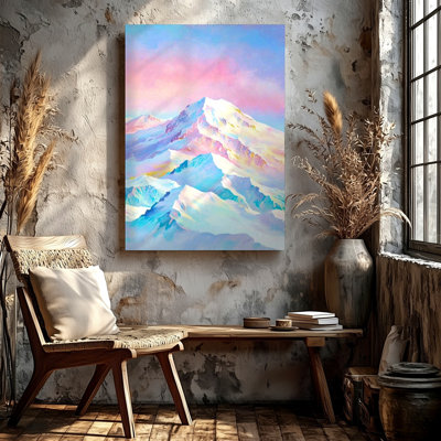 Snowy Mountain Landscape Print Pastel Pink Blue Sky Winter Home Canvas Wall Art Print, Blue Pink Nature Landscape Artwork for Living Room Bedroom Office Hallway Gallery Wall Home Decor Accent