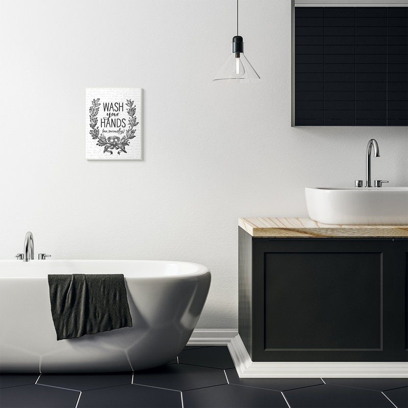 «Wash Your Hands Ser griement Elegant Bathroom Word Design», art textuel, Plaque murale, H 15 po x l 10 po