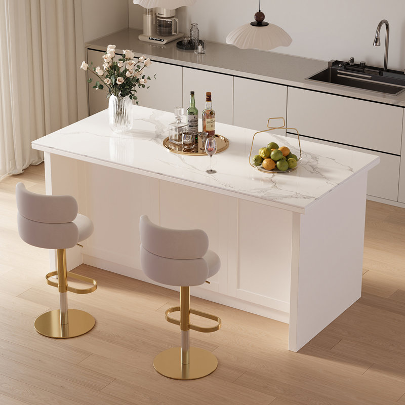 Modern Freestanding Kitchen Islands with Stone Top,Kitchen Island with Storage and Seating Area
