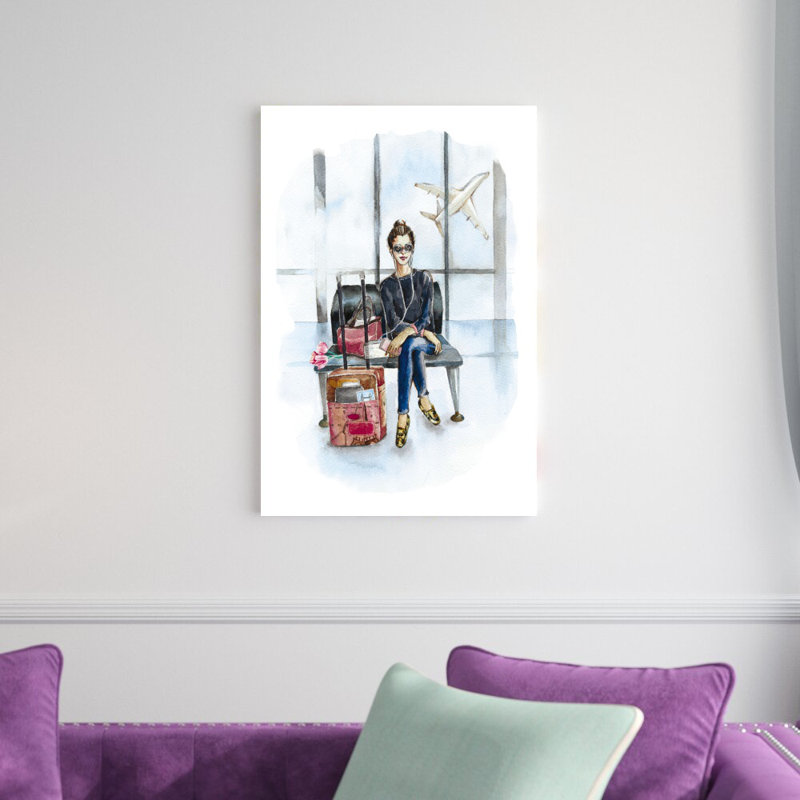 Fille de voyage - peinture sur toile tendue, H 30 po x l 20 po