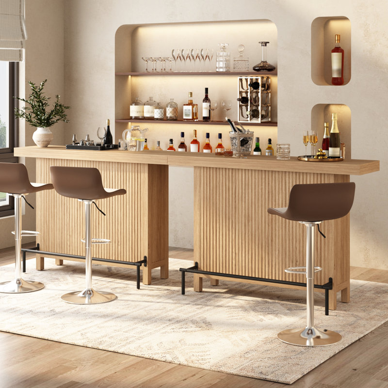63 " L Steel Bar Cabinet, Oak