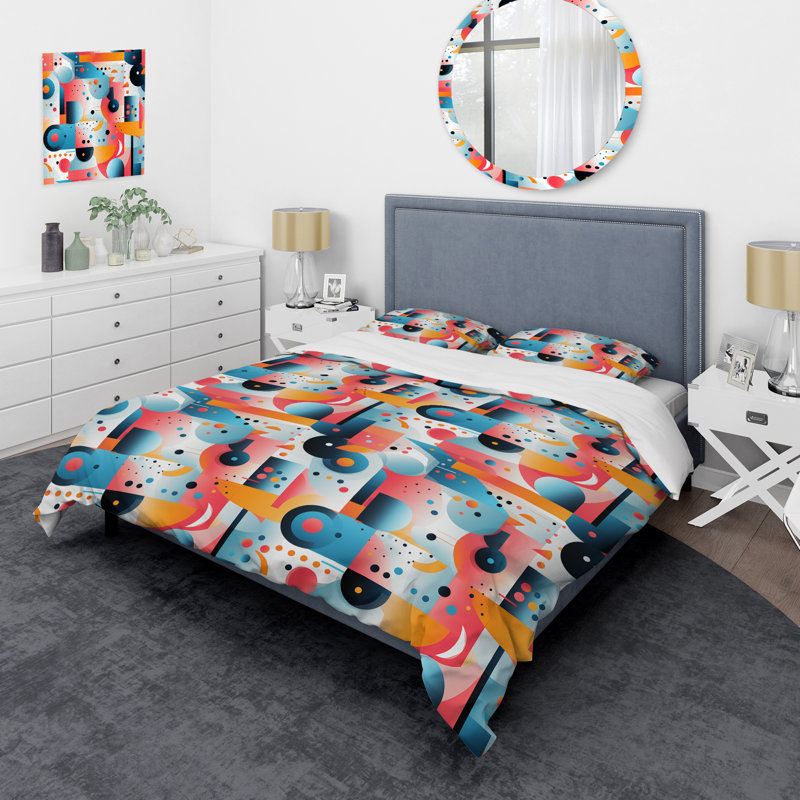 Literie rose et bleue Popart, Housse de couette pour très grand lit et 2 très
