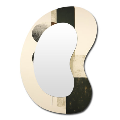 Ferghus Retro Green Moon Phases - Shapes Asymmetrical Decorative Wall Mirror, Modern Irregular Shape Mirror, Printed Metal Art