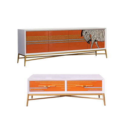 Table basse de style moderne jumelée à un meuble télé