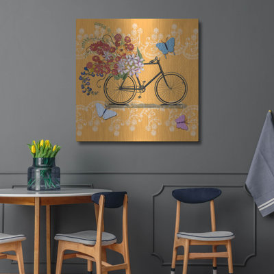 Art mural en métal luxueux «Flower Market Bicycle» par Art Licensing Studio, 36 po x 36 po