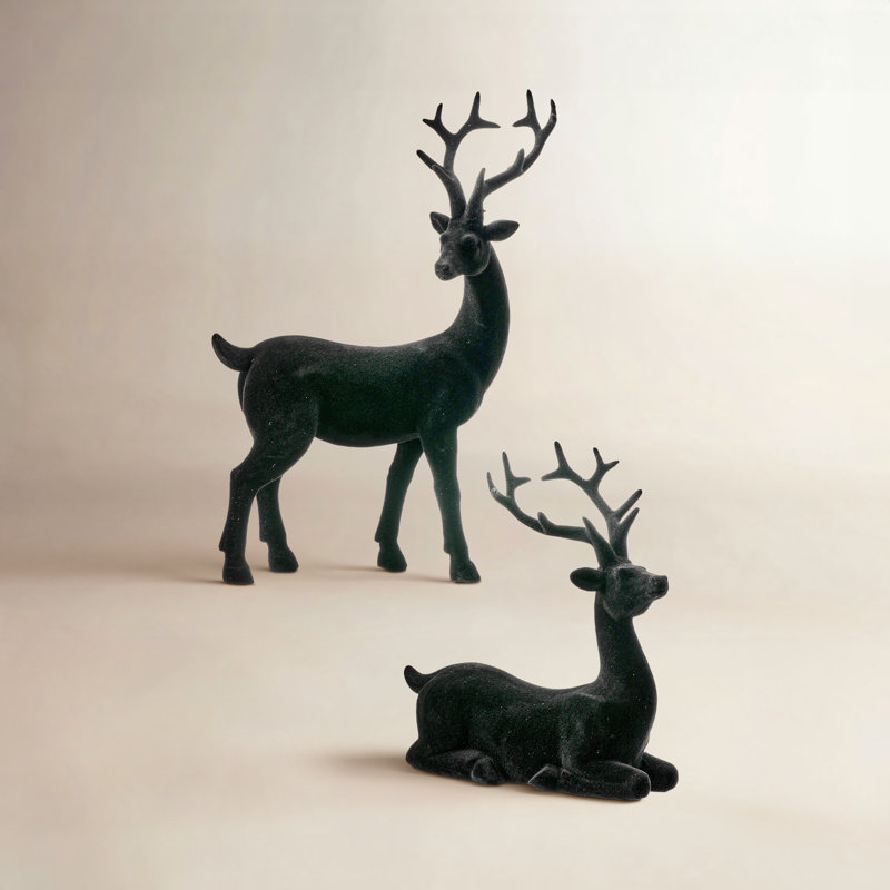 Ensemble de 2 cerfs en résine 6 à 9,5 po, Noir