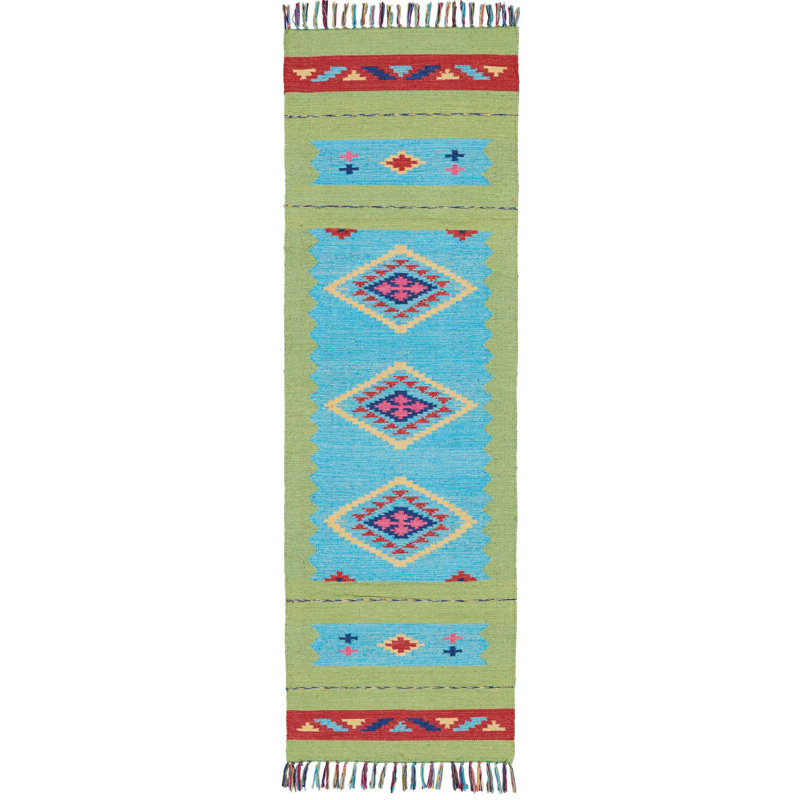 Tapis bleu bohémien Farrah, Tapis de couloir 2 pi 3 po x 7 pi 6 po