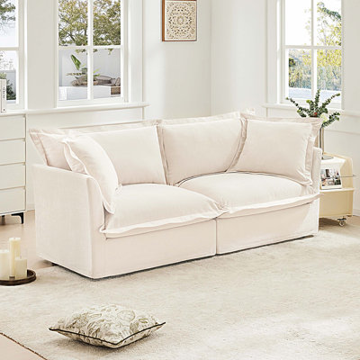 Canapé moderne à 2 places pour salon, canapé à assise profonde en chenille avec coussin rembourré et housse amovible