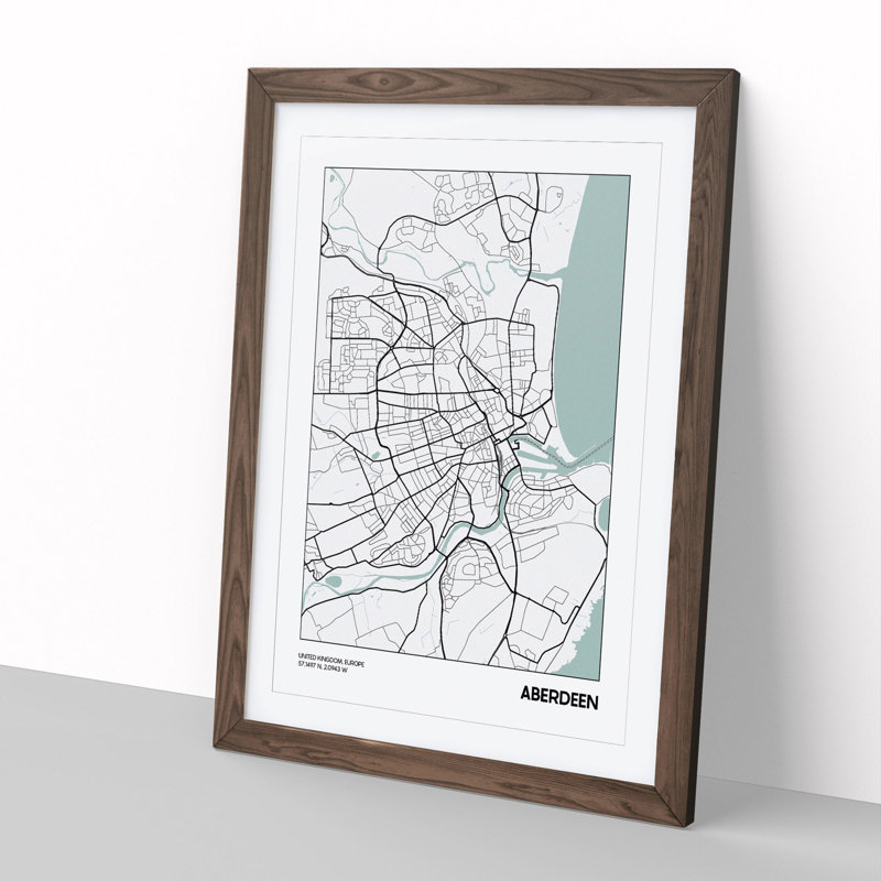Map Aberdeen UK - Picture Frame Graphic Art, 90cm H x 65cm W x 2cm D, Walnut Framed