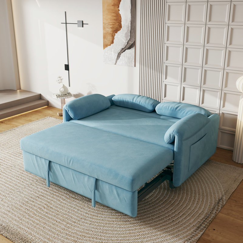 Lit en velours bleu de 54 pouces, convertible pour le confort de la maison, mode canapé confortable, commodité spacieuse pour le rangement du grand lit, choix de couleurs multiples. Espaces de vie convenables de 54 po, conversion facile en