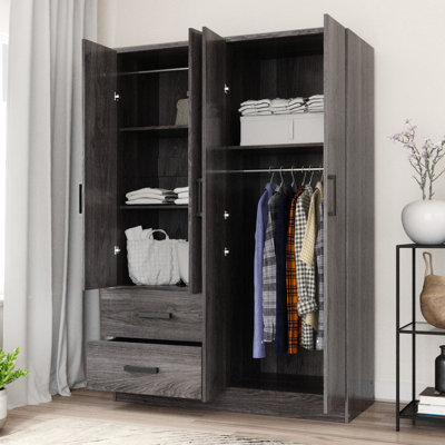 Apollonios 4 Doors Wardrobe With 2 Drawers and Shelves by Ebern Designs