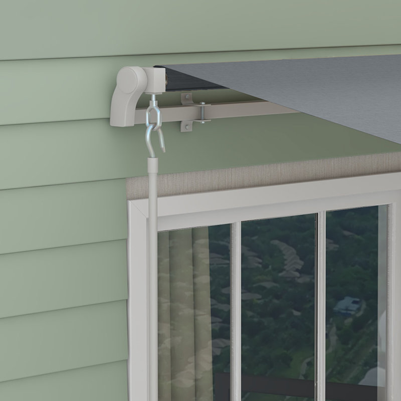 Auvent de patio escamotable manuel gris l 156 po x P 96 po, Gris uni