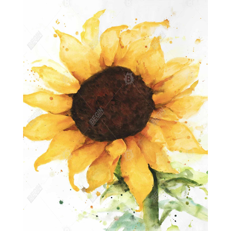 Tournesol vert avec toile encadrée pour la décoration intérieure | Art, H 61,25 po x l 49,25 po