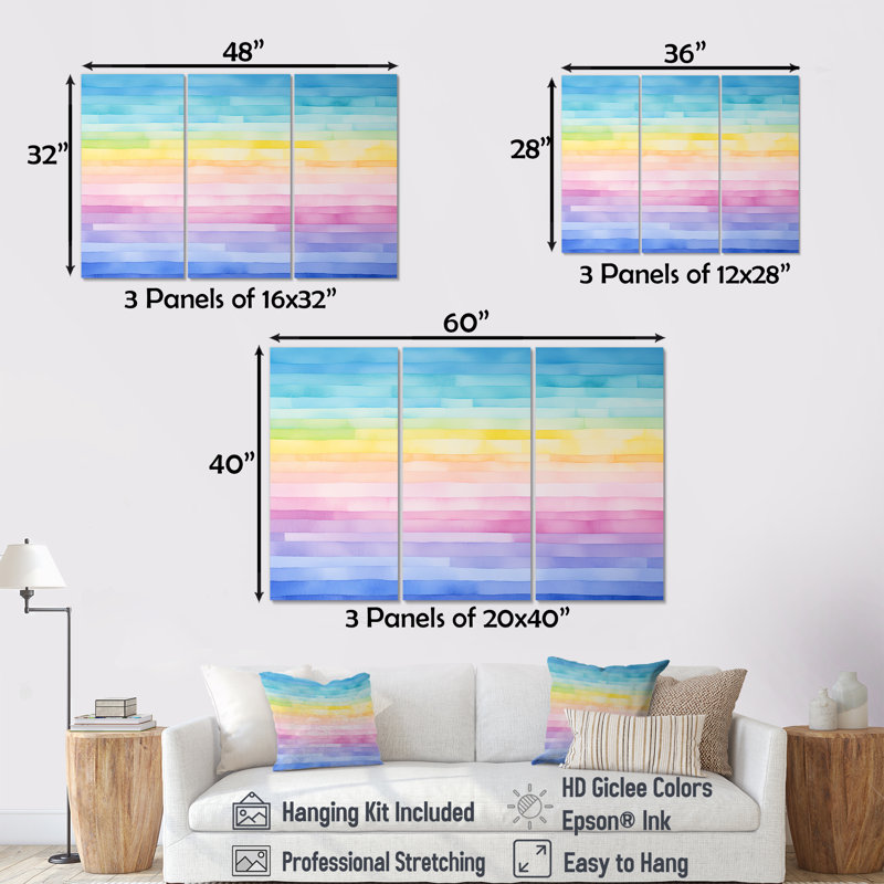 Rainbow Scenery Minimalisme Harmony - ensemble d'art mural toile arc-en-ciel, Toile tendue, H 40 po x l 60 po x P 1 po