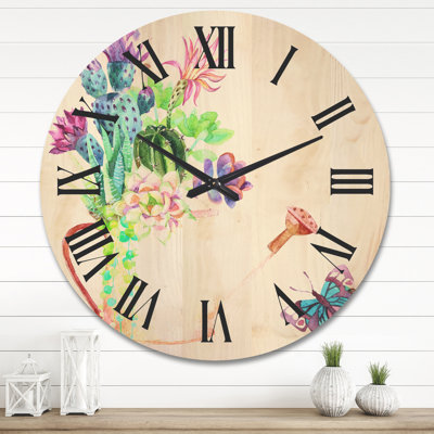 Horloge murale Succulents in Old Watering Can