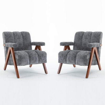 Mid Century Modern Armchair With Channel Tufted(Set Of 2)